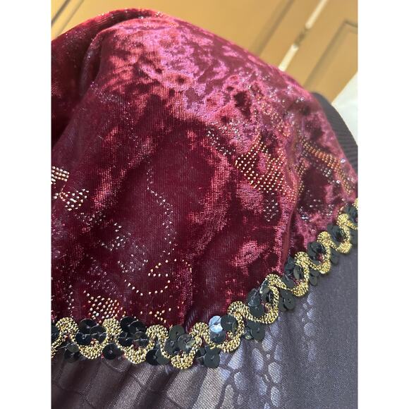 Long sleeves top, mixed media with crocodile print, velvet and sequins, size L - Picture 2 of 6